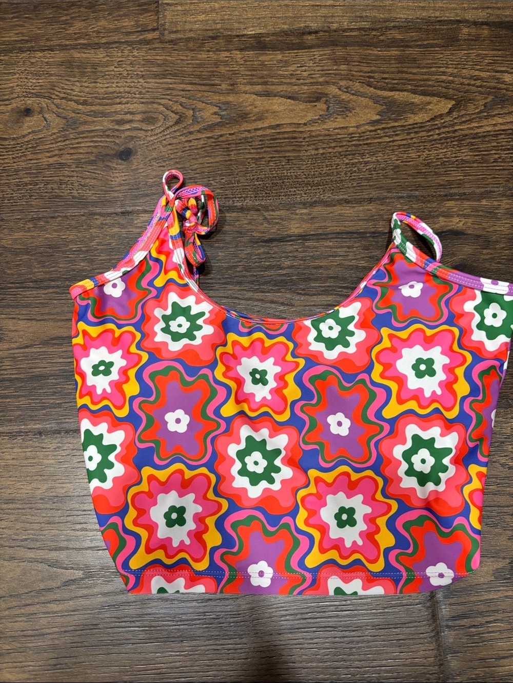 Kortni Jeane Multicolor Floral Crop Swim Top - Pink, Red, Green, Purple, White